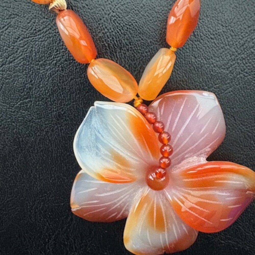 Luc Lucas Lameth carved carnelian flower necklace-